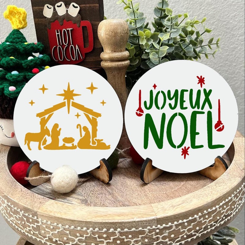SUNVERSE Small Christmas Stencils for Crafts Reusable 3inch Christmas Stencil Holiday Stencils for Painting on Wood Slice Tier Tray Gift Tag Decor - Image 3